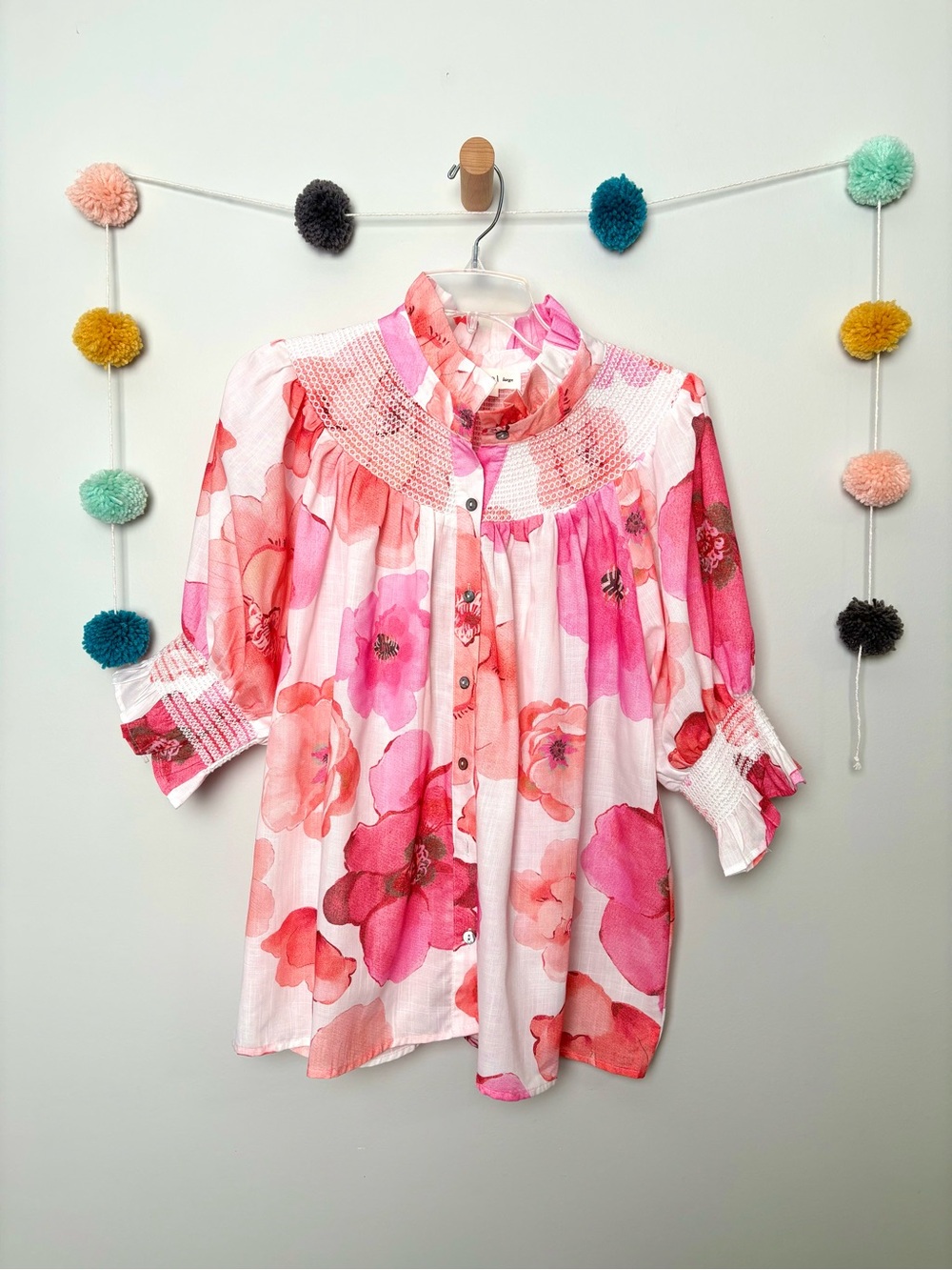 Entro Button Up Pink Floral Blouse